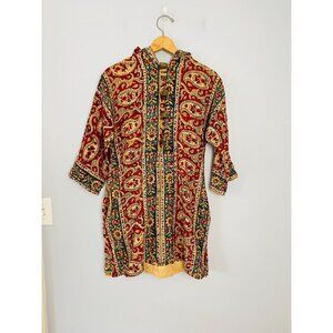 Vintage 1970s Karavan Hooded Tunic Top, Size Small, Made in Pakistan, Paisley Pr